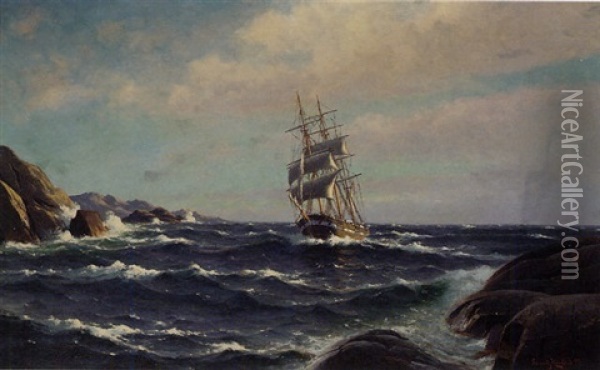 Near The Coast In Rough Seas Oil Painting - Lauritz Haaland
