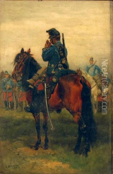 A Cavalryman Oil Painting - Jean Baptiste Edouard Detaille