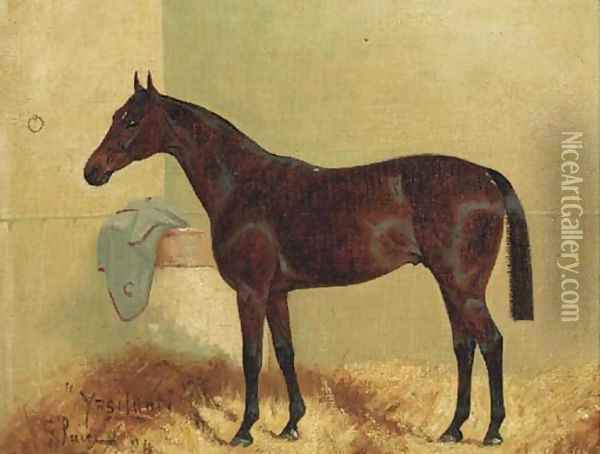 Ypsilanti, a bay hunter in a stable Oil Painting - George Paice
