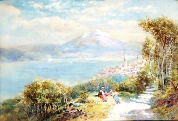 A View Of Lake Lucerne, Switzerland Oil Painting - Charles Rowbotham