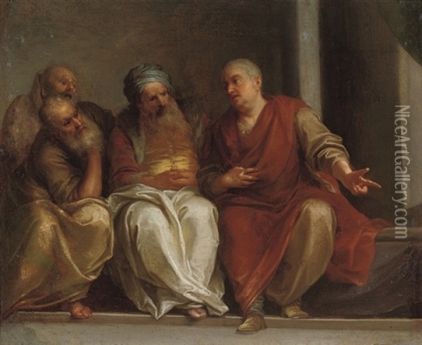 Four Philosophers Conversing Oil Painting - Henri-Antoine de Favanne