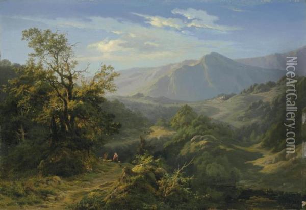 A Mountain Pass Oil Painting - Edouard De Vigne