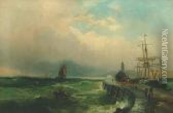 Loading A Ship From The Pier Oil Painting - Robert Ernest Roe