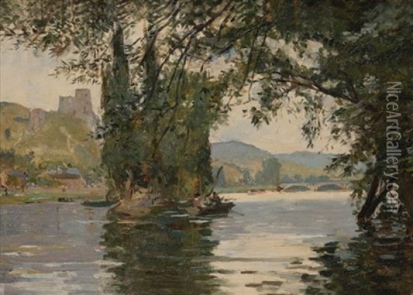 River Landscape Oil Painting - Georges Jules Ernest Binet