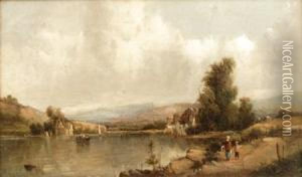 A River View With Figures In The Foreground Oil Painting - Alfred G., H., Or Sr Vickers