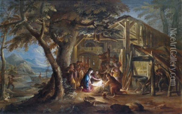 Nachtliche Landschaft Mit Der Geburt Christi Oil Painting - Pieter Mulier the Younger