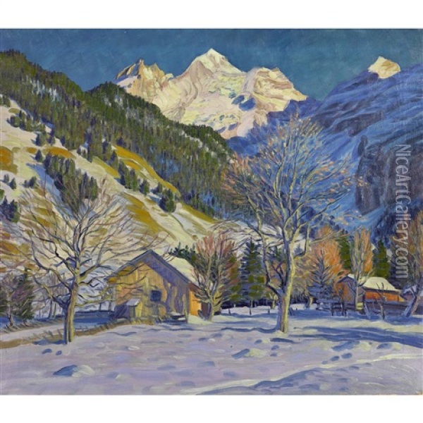 Erster Schnee Bei Kandersteg Oil Painting - Waldemar Theophil Fink