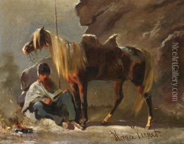 Zugeschrieben - Kosake Mit Seinem Pferd Oil Painting - Horace Vernet
