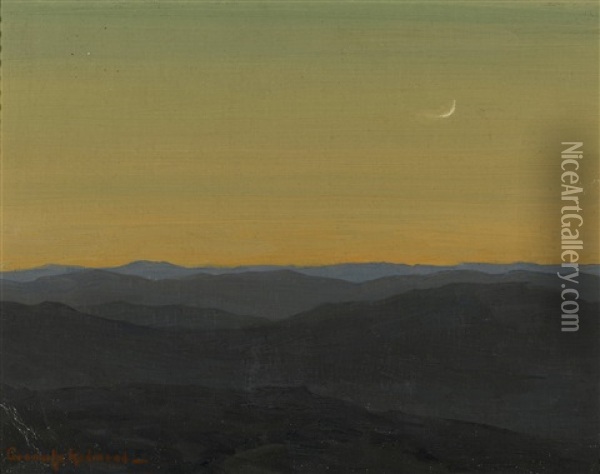 Moon At Dusk Oil Painting - Granville S. Redmond
