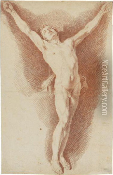 Male Academy Study For A Crucifixion Oil Painting - Nicolas-Sebastien Adam