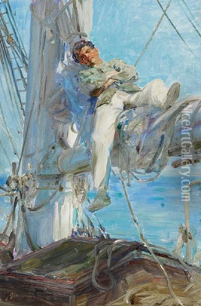 Sleeping Sailor Oil Painting - Henry Scott Tuke