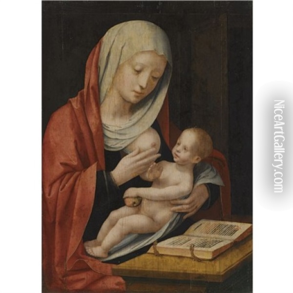 Virgin And Child Seated Before A Lectern Oil Painting -  Master of the Female Half Lengths