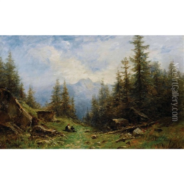 Sommerliche Berglandschaft Mit Bauernpaar Oil Painting - Gustave Eugene Castan