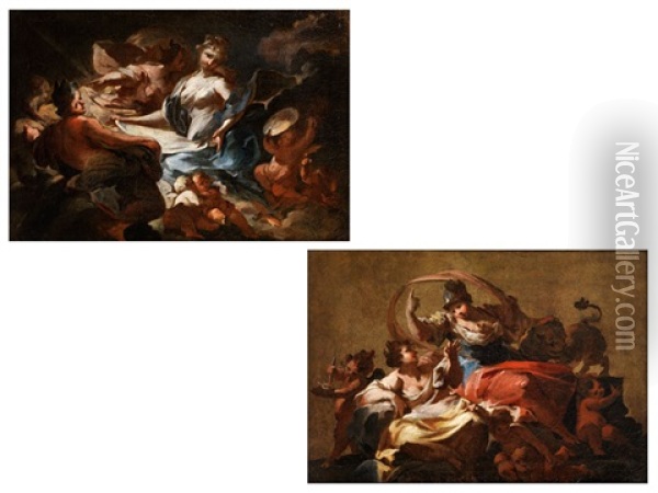 Gemaldepaar: Allegorie Der Starke Sowie Allegorie Der Malerei (pair) Oil Painting - Francesco Conti