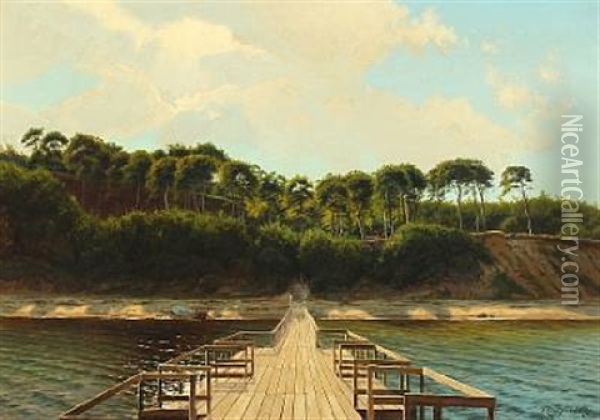 A Jetty With A Forrest In The Background Oil Painting - Carl Milton Jensen