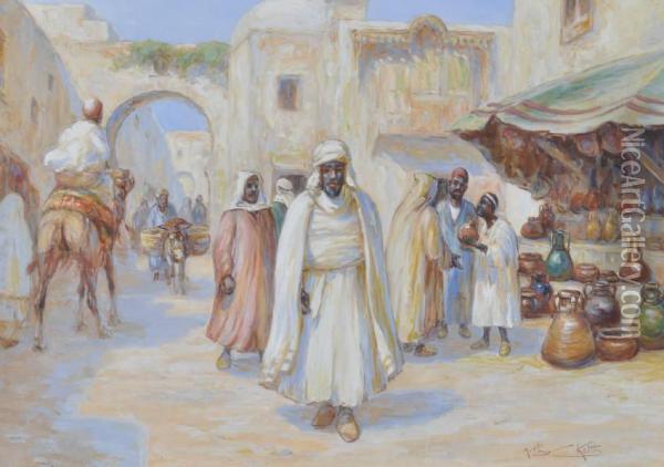 North African Street Market Oil Painting - Arthur Keith