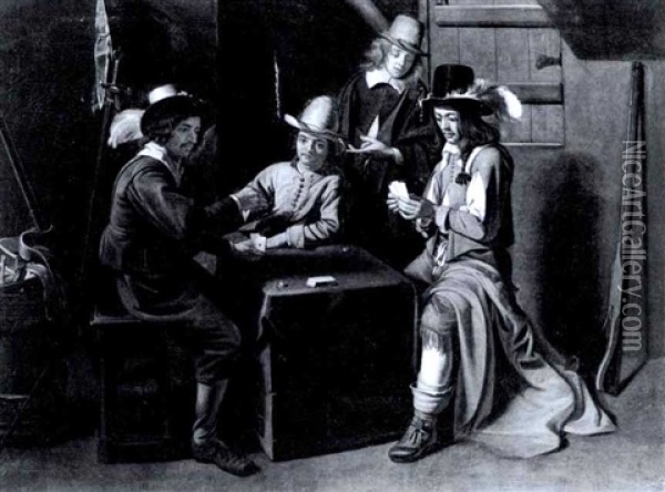 Officers Playing A Game Of Cards Oil Painting -  Master of the Games [Maitre des Jeux]
