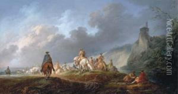 An Extensive Landscape With Cavalry On The Move Oil Painting - Francesco Giuseppe Casanova