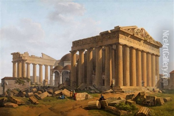 Die Akropolis In Athen Oil Painting - Lancelot Theodore Turpin De Crisse