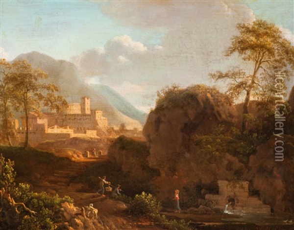 Southern Ideal Landscape With Water-carriers In The Foreground Oil Painting - Xavier De Maistre