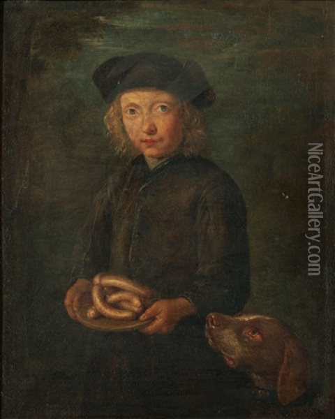 Gosse Med Korv Och Hund Oil Painting - Peter (Petrus) Snyers