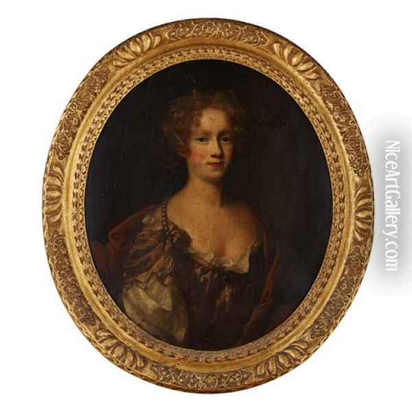 Portrait Of A Lady With Pearls Oil Painting - John Riley