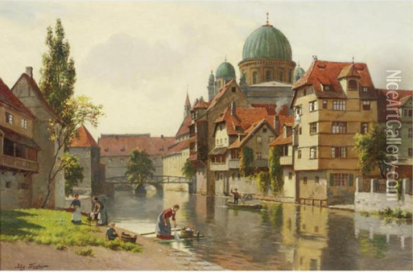 The Synagogue In Nurenberg Oil Painting - August Fischer
