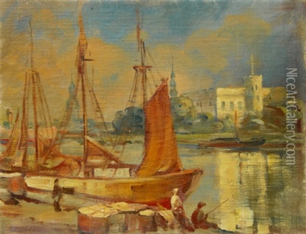 View From Agenskalna Bay Oil Painting - Albert Filka