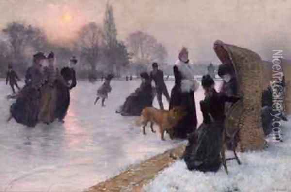 Ice Skaters Oil Painting - Henri-Lucien Doucet