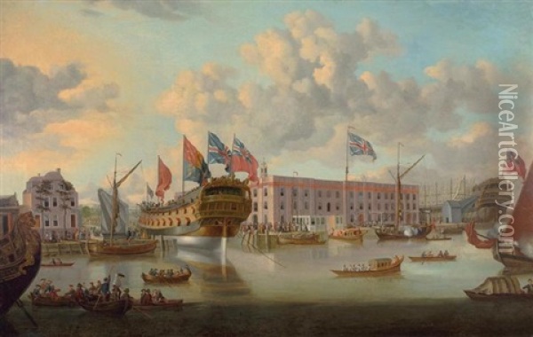 Greenwich Shipyard, 1750 Oil Painting - John Cleveley