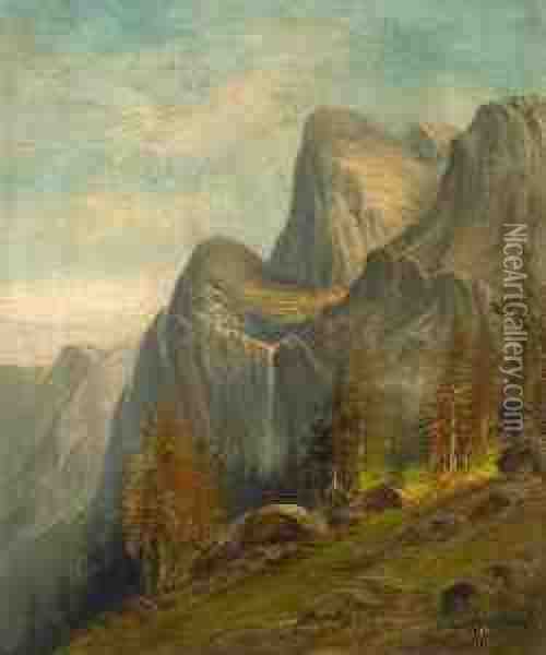Bridal Veil Falls Oil Painting - Charles Henry Harmon