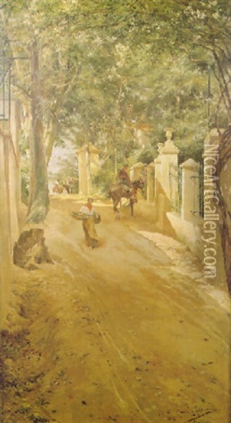 Spanish Street Scene Oil Painting - Manuel Garcia y Rodriguez