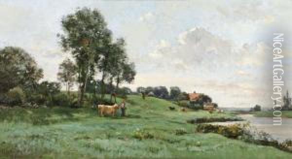 Vaches Pres De La Riviere Oil Painting - Gerard Altmann