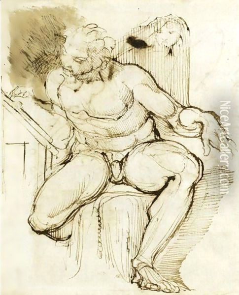 A Seated Male Nude Oil Painting - Johann Henry Fuseli