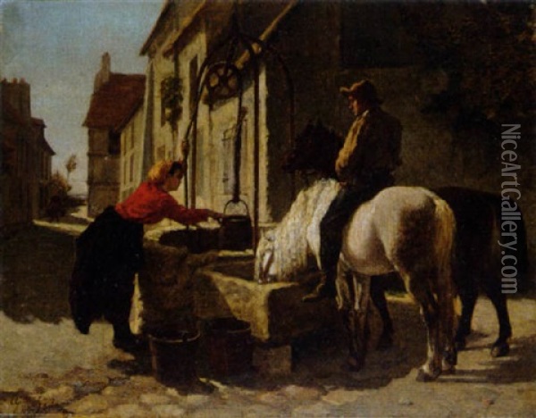 Am Brunnen Oil Painting - Pierre Edouard Frere