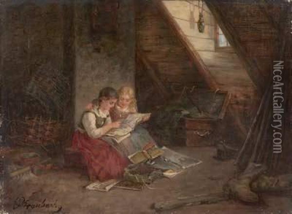 Zweijunge Freundinnen Auf Dem Dachboden Oil Painting - Ida Braubach
