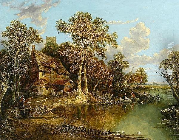 On The Norfolk Broads Oil Painting - Joseph Paul