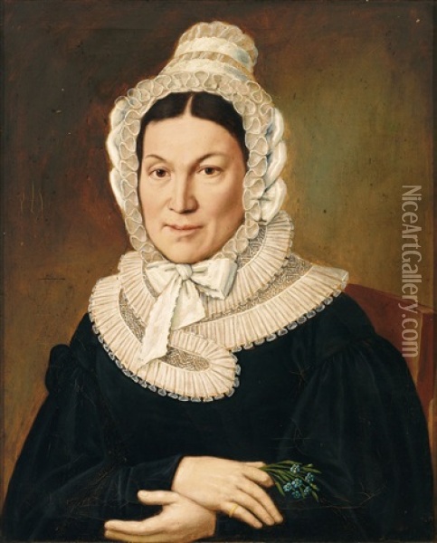Portrait Einer Dame Im Typischen Habit Des Biedermeier Oil Painting - Wendelin Moosbrugger
