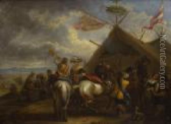 Rastende Reiter Und Soldaten Bei Einem Zelt. Oil Painting - Pieter Wouwermans or Wouwerman