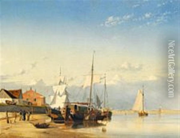 View From The Harbour In Nordby, Fano Oil Painting - Viggo Fauerholdt