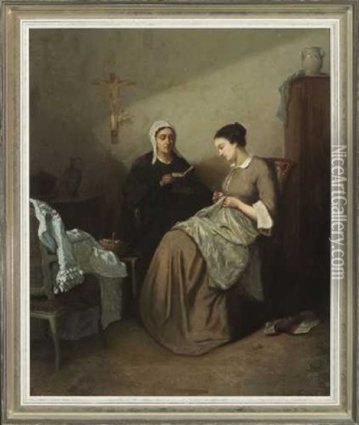 Bibelstunde Oil Painting - Amedee Guerard