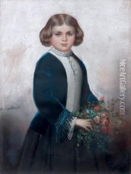 Portrait De Jeune Fille Au Bouquet De Fleurs Oil Painting - Adolphe Joseph Th. Monticelli