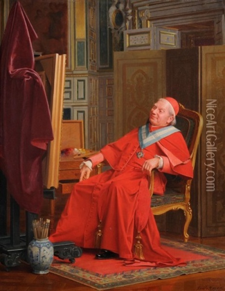 Der Kardinal (s)ein Bild Betrachtend Oil Painting - Emile Meyer