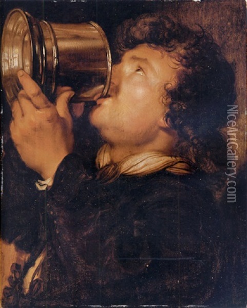 An Allegory Of Taste: A Young Man Drinking From A Silver Tankard Oil Painting - Karel van Mander III