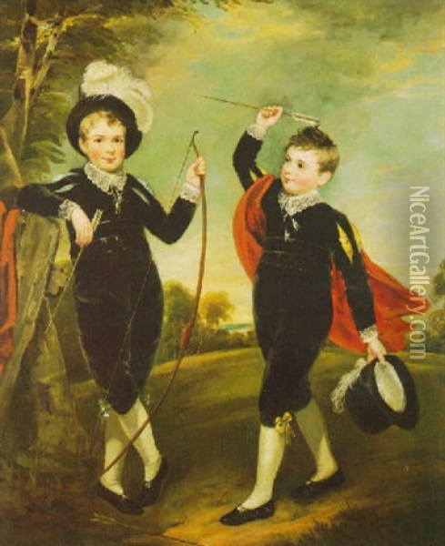 Portrait Of Two Boys Oil Painting - Thomas Barber