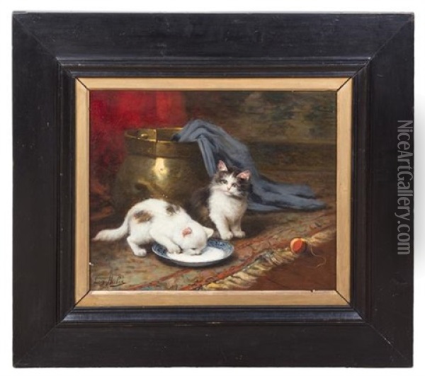 Two Kittens Oil Painting - Leon Charles Huber
