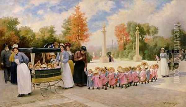 Promenade des Enfants Oil Painting - Timoleon Marie Lobrichon