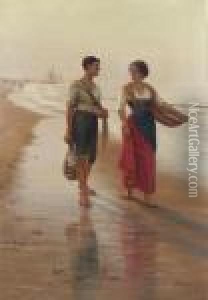 A Walk On The Beach Oil Painting - Pasquale Celommi