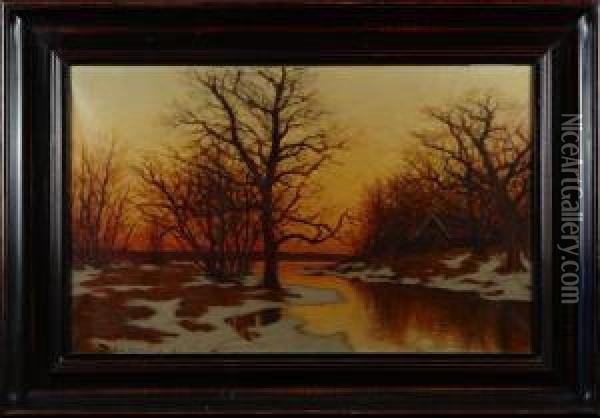 Vinterlandskap I Aftonrodnad Oil Painting - Edvard Rosenberg