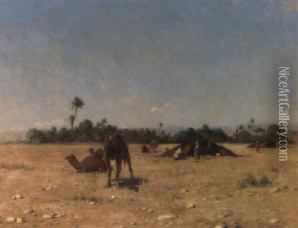 Camels By An Arab Encampment Oil Painting - Paul Jean Baptiste Lazerges